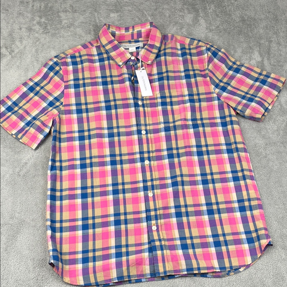 NEW Outerknown M 100% Organic Cotton Multicolor Plaid‎ Button-Down Shirt